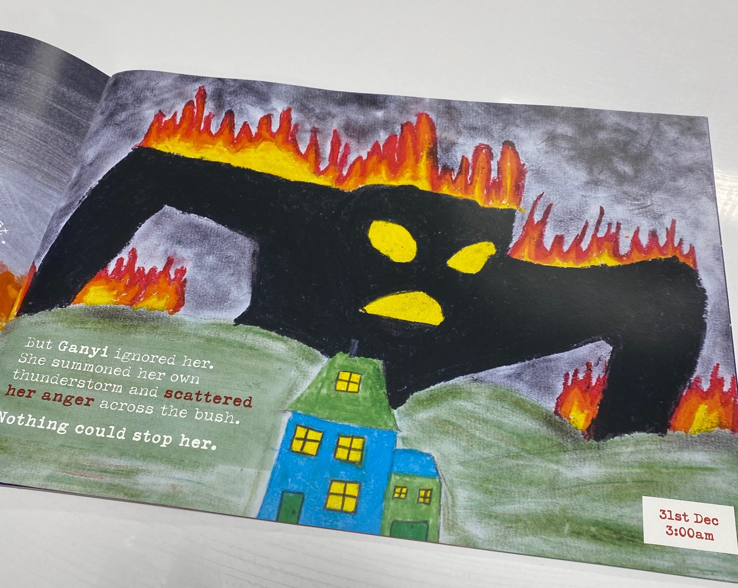 A picture showing a fire from the Birdie Tree book