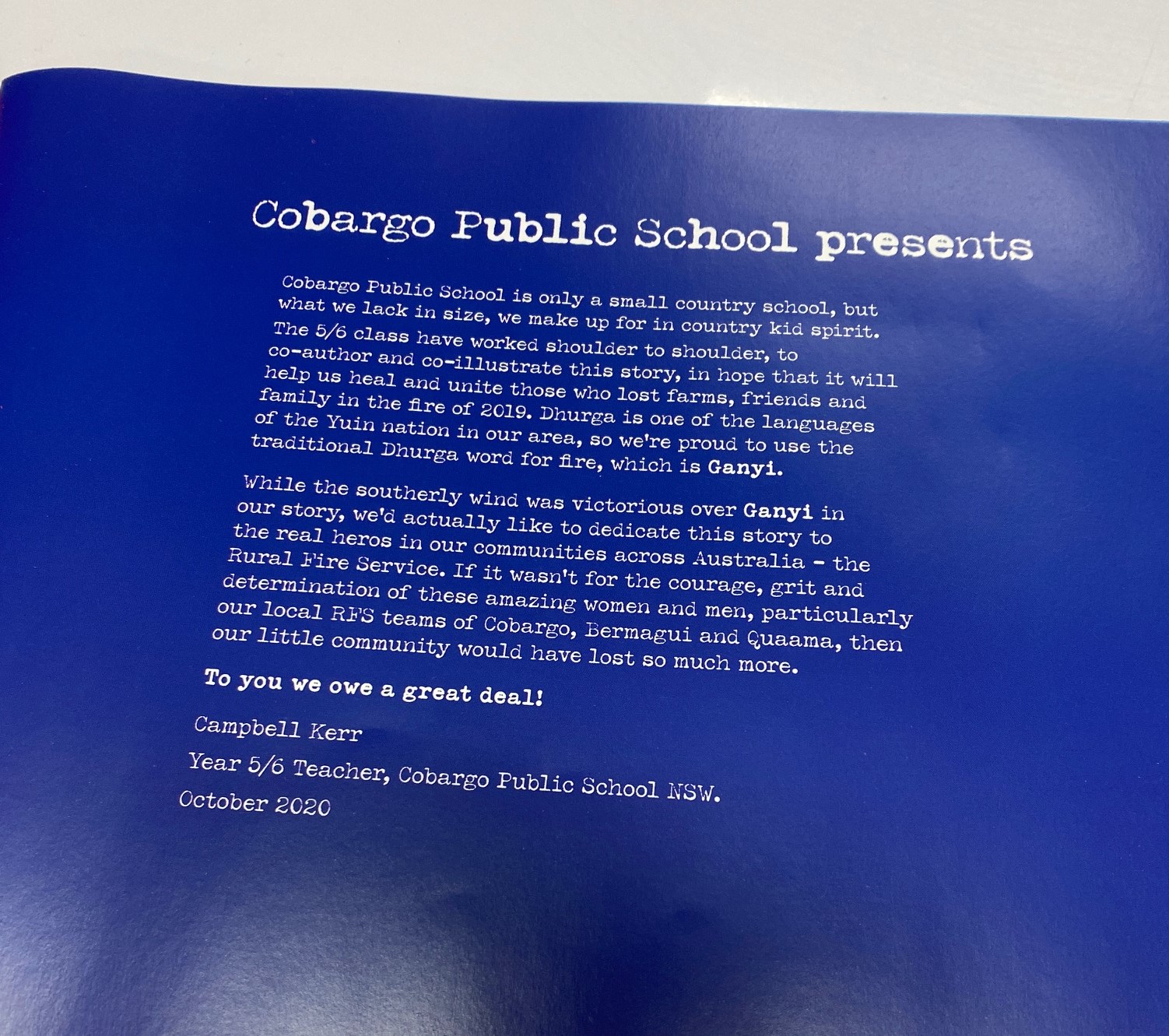 Cobargo school book cover 