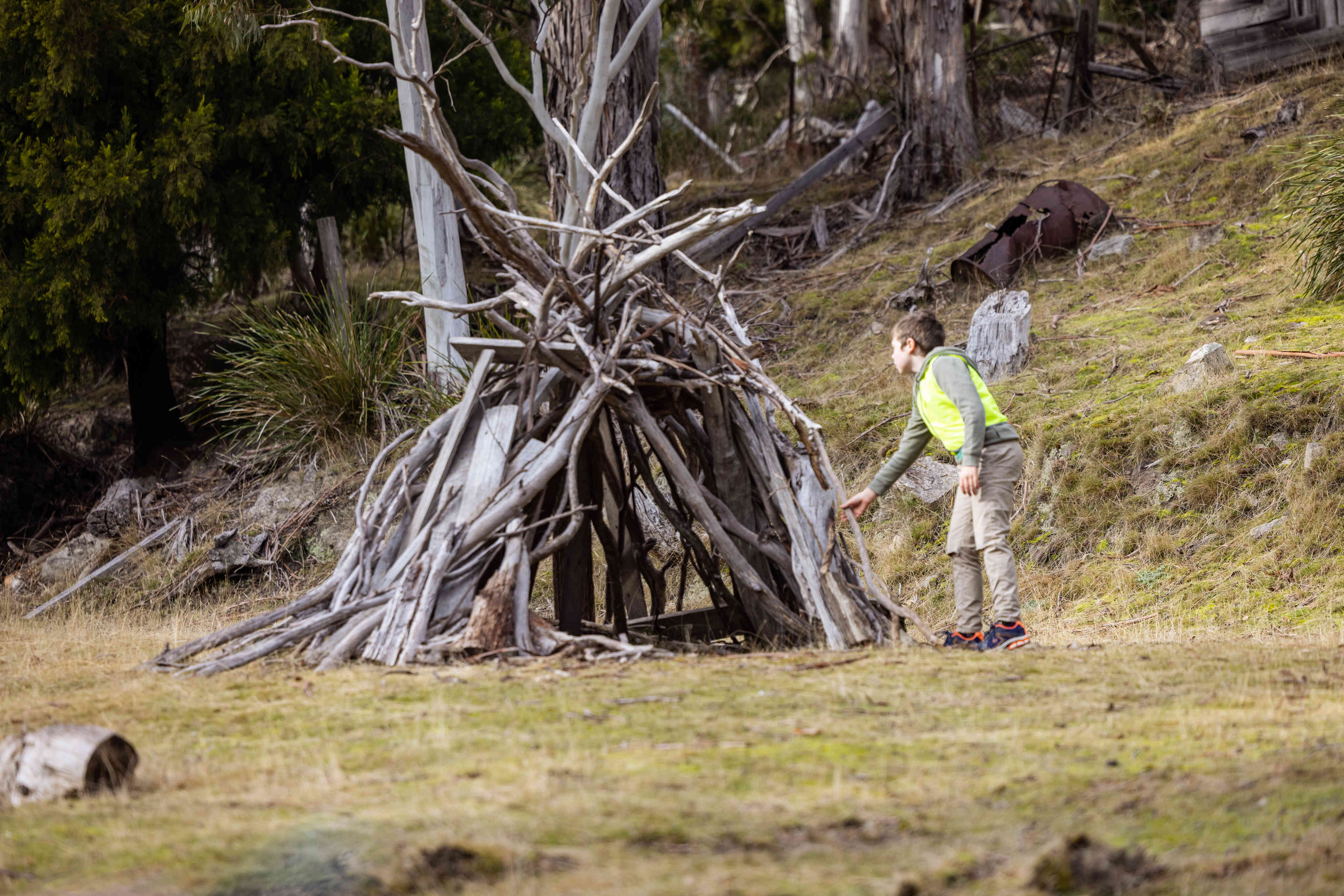 A boy plays at Bush Camp